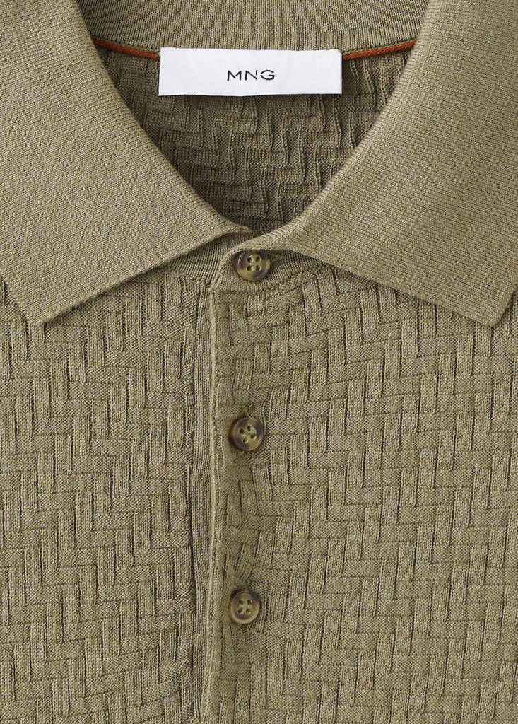 Fine knit cable polo — Khaki