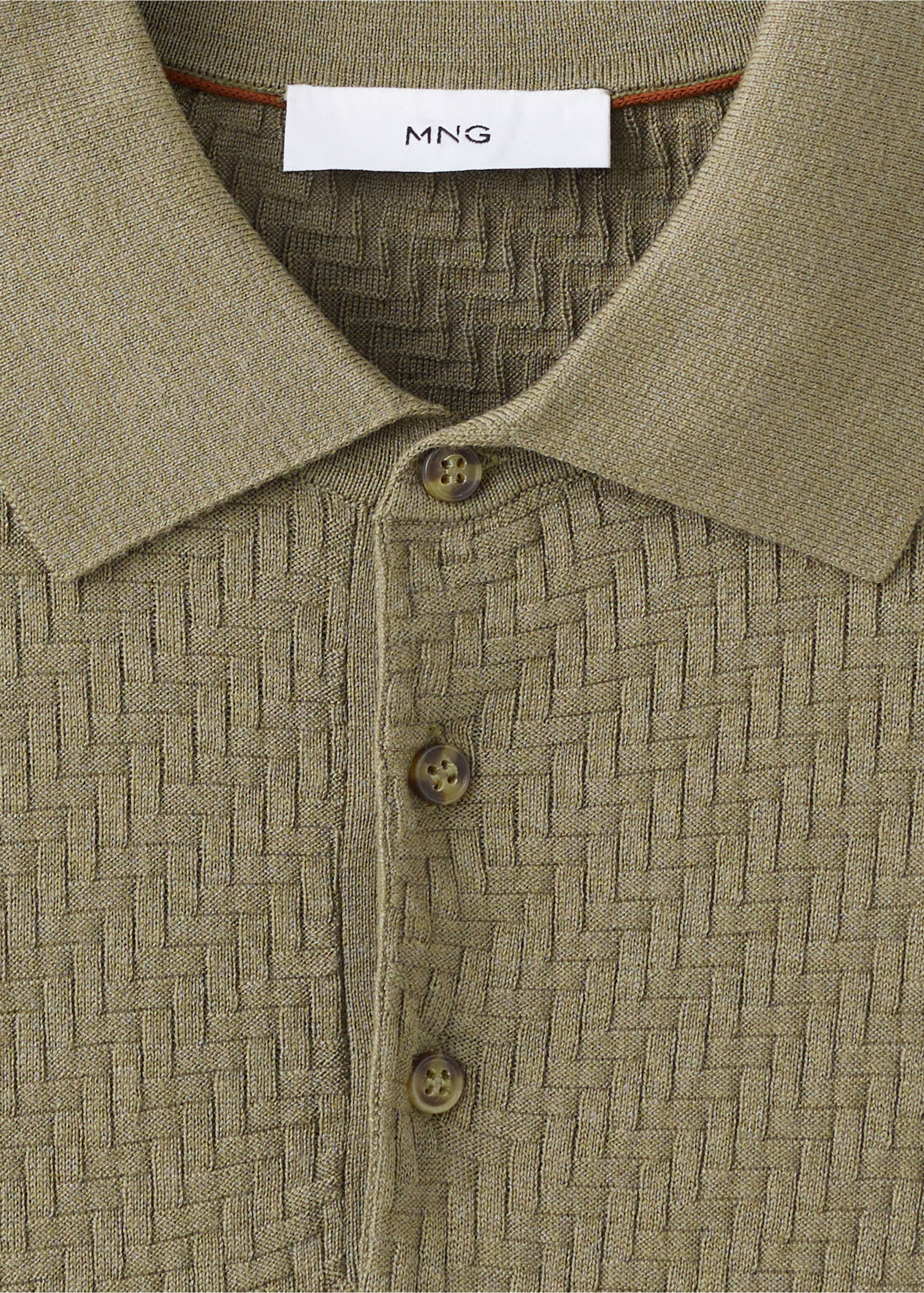 Structured fine-knit polo shirt - Details of the article 8, Khaki. Ref: 27017920-00.