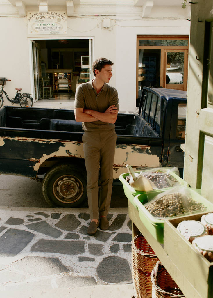 Fine knit cable polo — Khaki