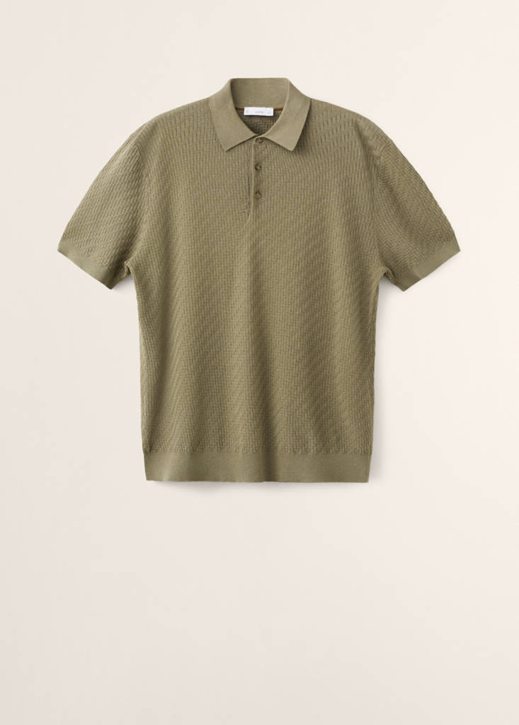 Fine knit cable polo — Khaki