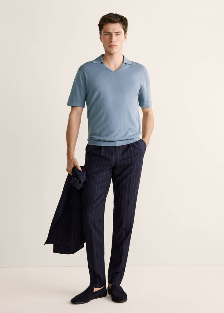 Fine-knit cotton polo shirt — China Blue