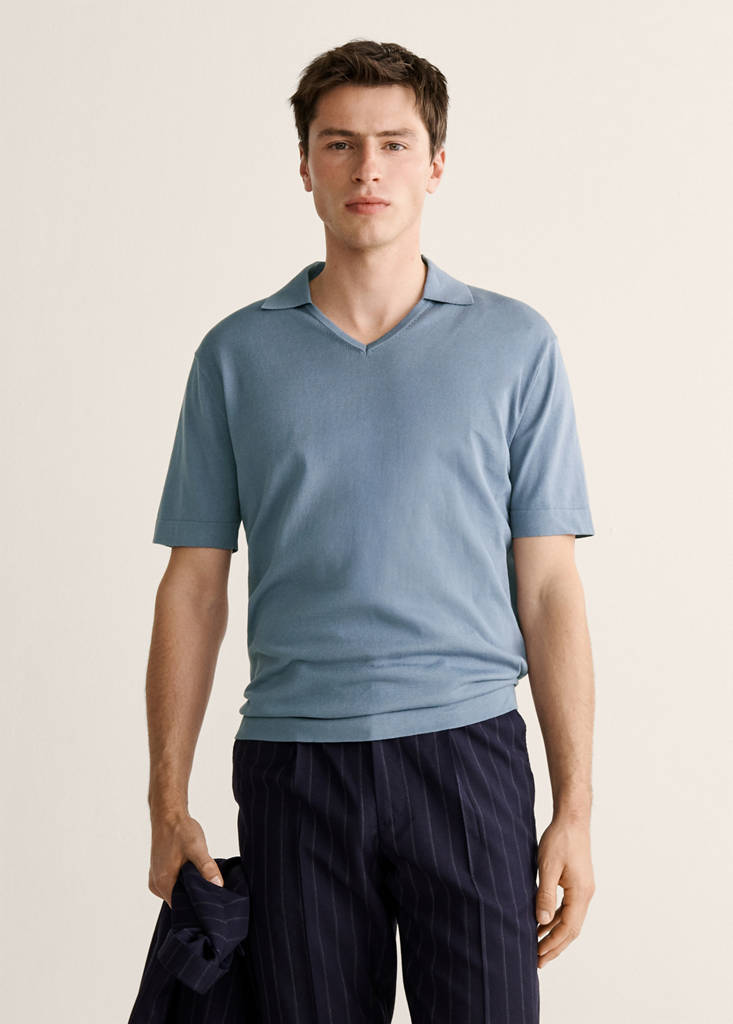 Fine-knit cotton polo shirt — China Blue