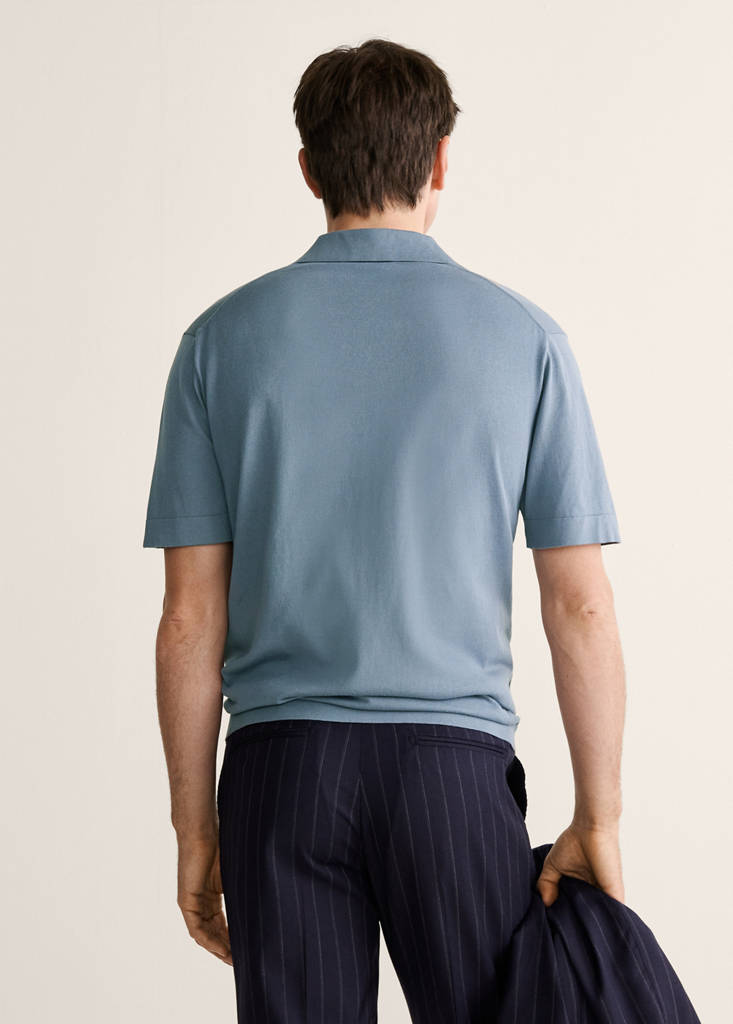Fine-knit cotton polo shirt — China Blue