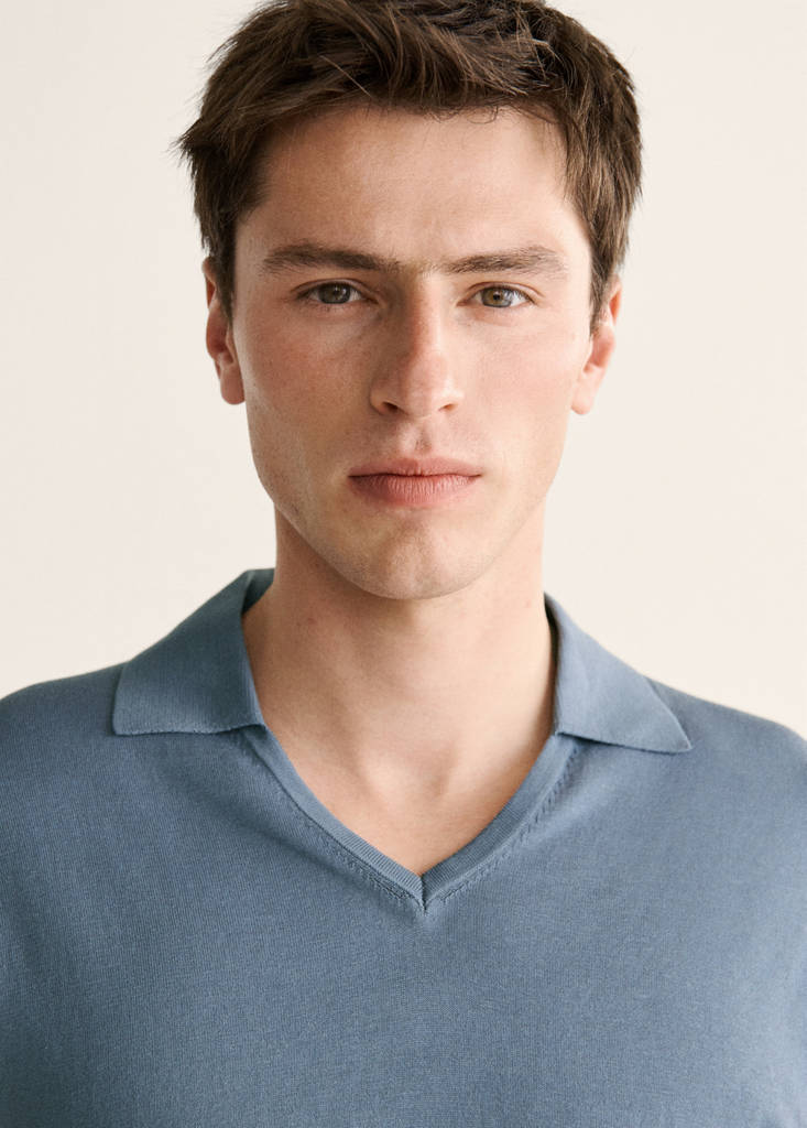 Fine-knit cotton polo shirt — China Blue