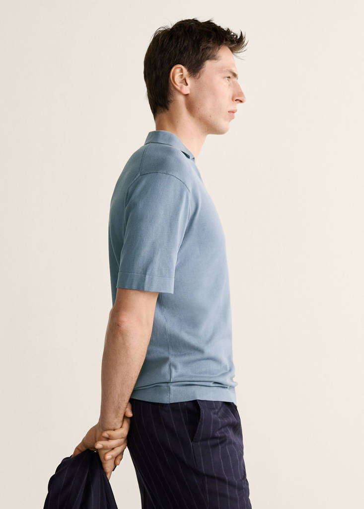 Fine-knit cotton polo shirt — China Blue