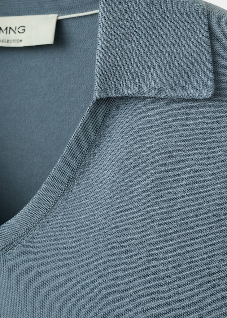 Fine-knit cotton polo shirt — China Blue