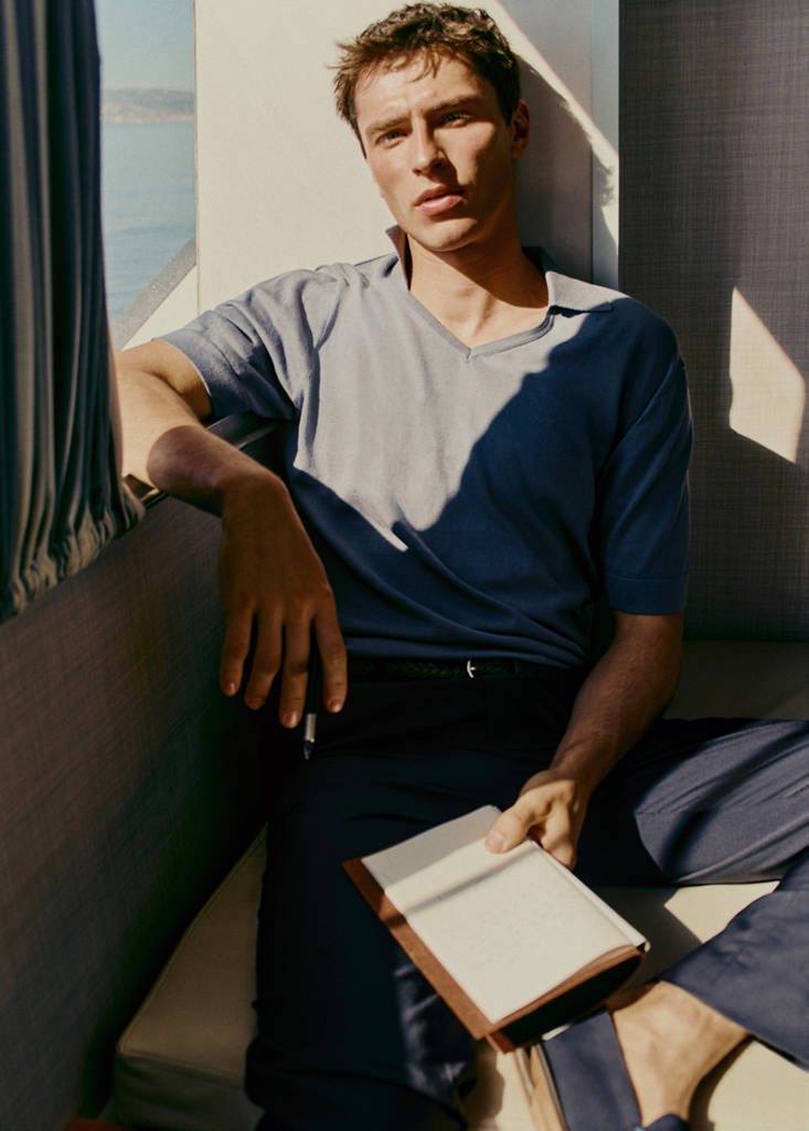 Fine-knit cotton polo shirt — China Blue