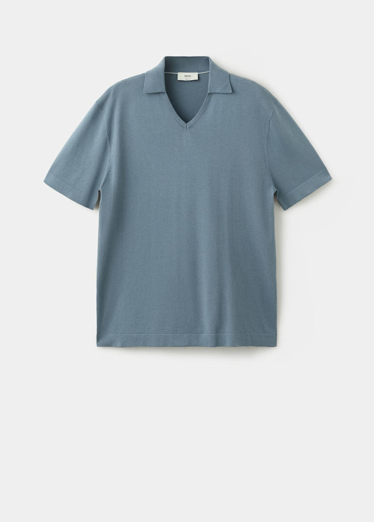 Fine-knit cotton polo shirt — China Blue