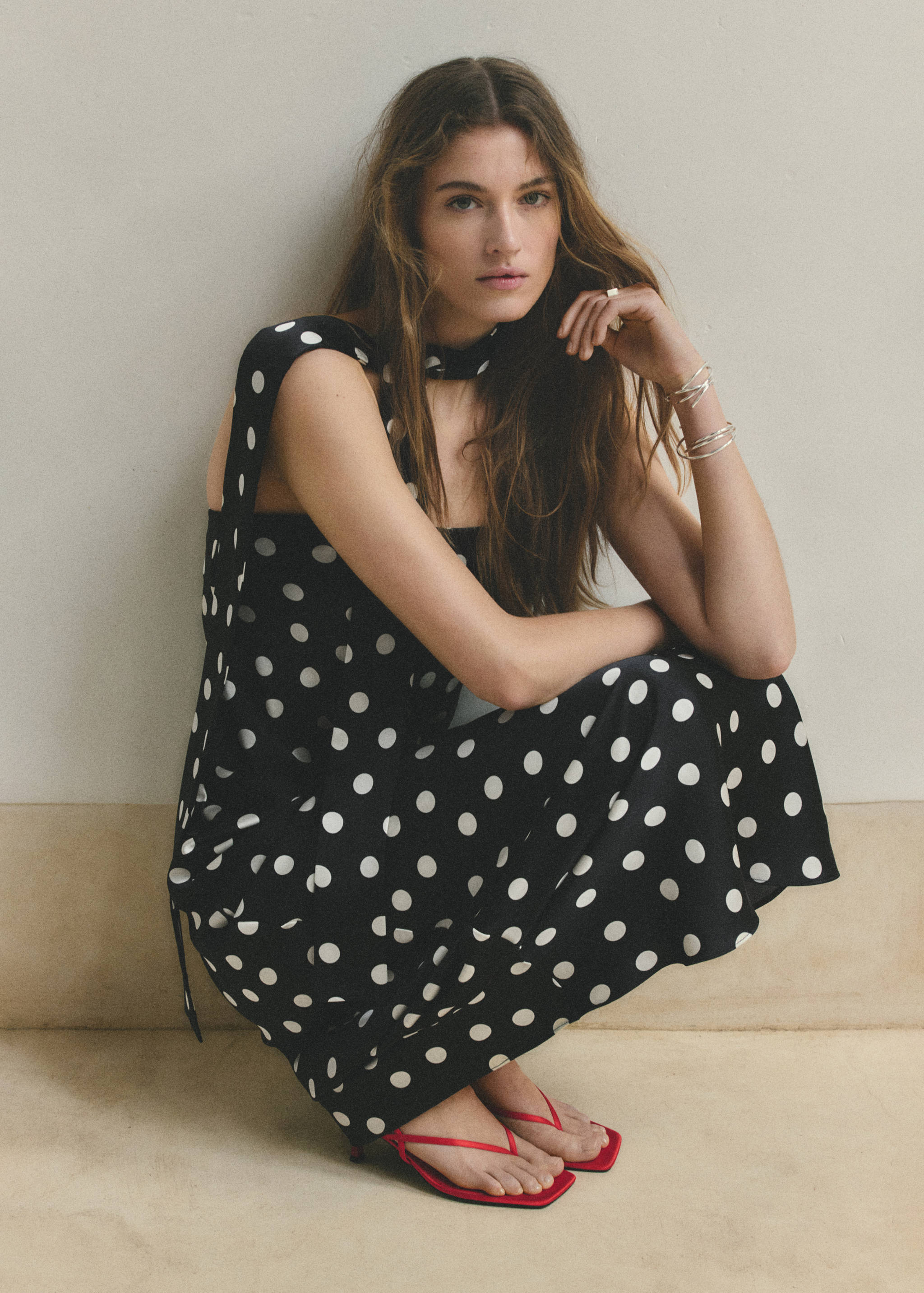 Polka dot dress with foulard detail - Medium plane