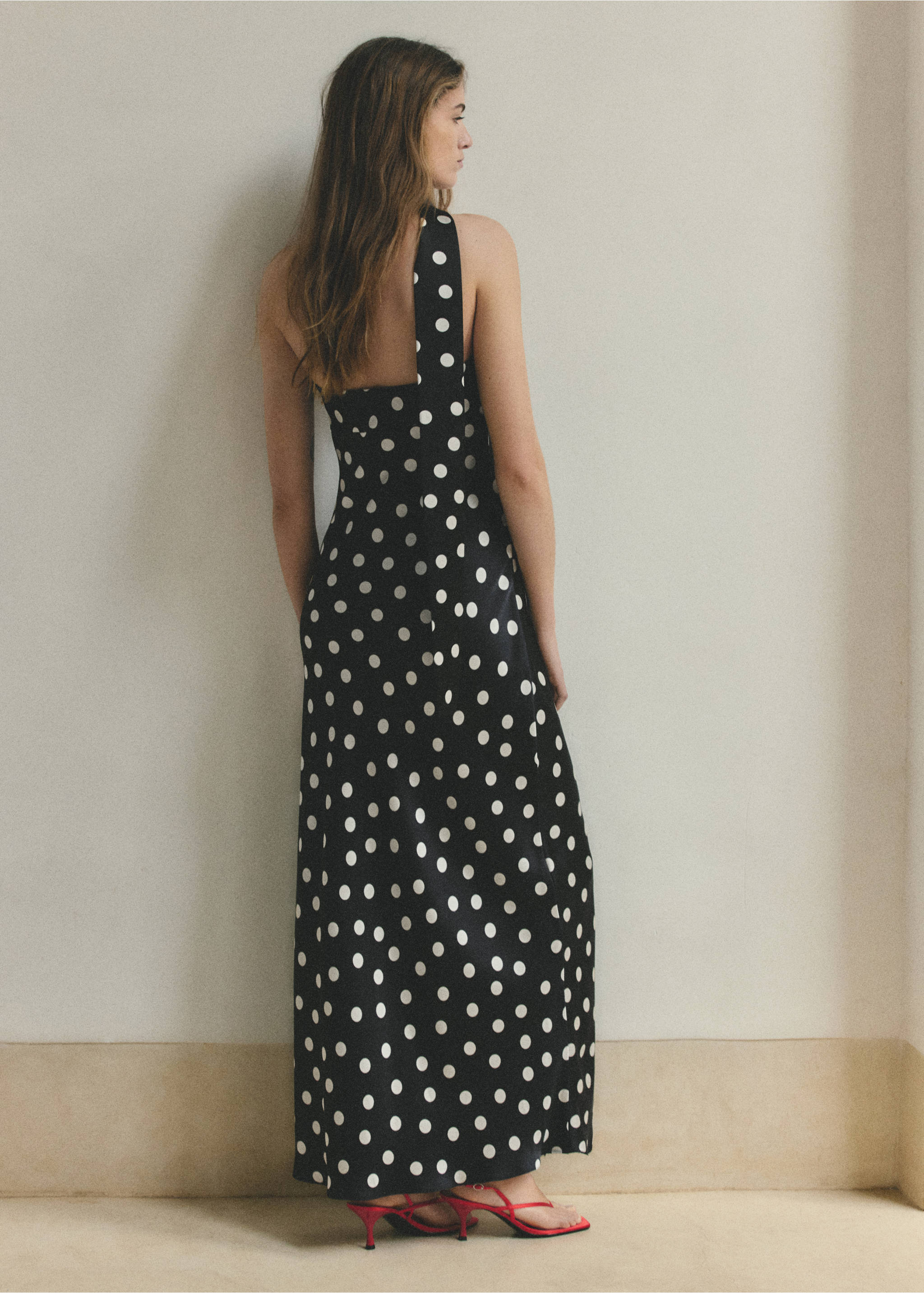 Polka dot dress with foulard detail - Reverse of the article, Black. Ref: 27017930-00.
