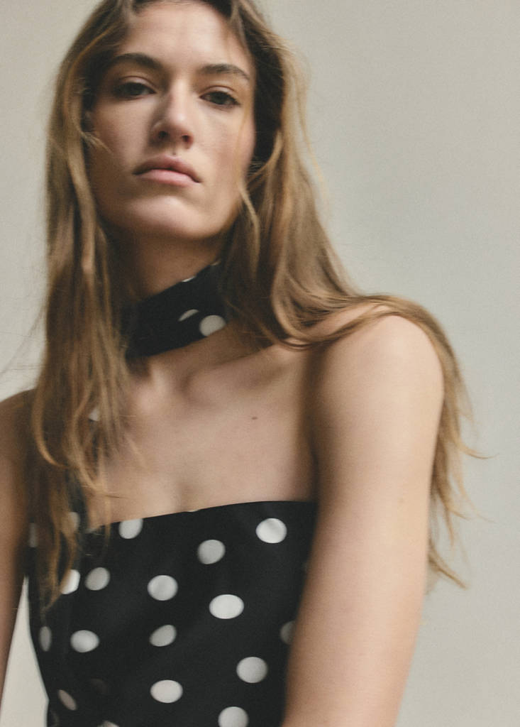 Polka-dot satin-finish dress — Black