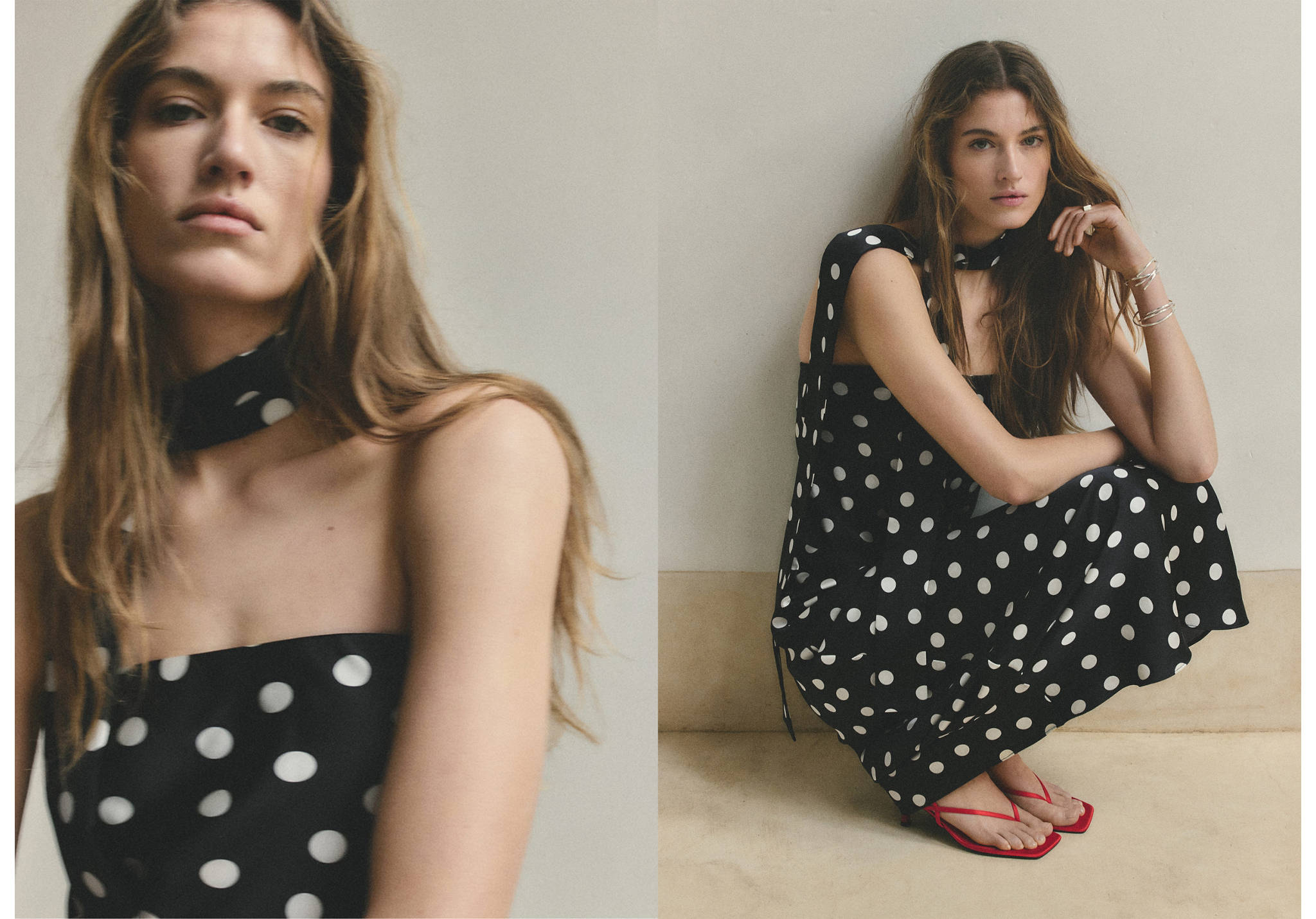 Polka dot dress with foulard detail - Panoramic plane