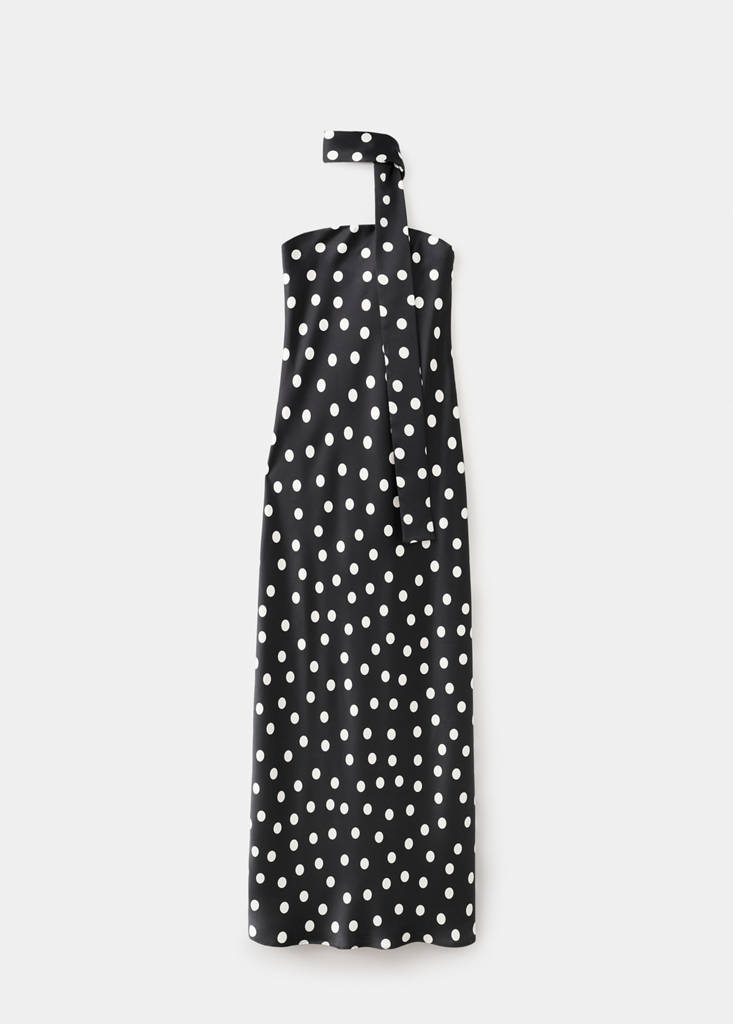 Polka-dot satin-finish dress — Black