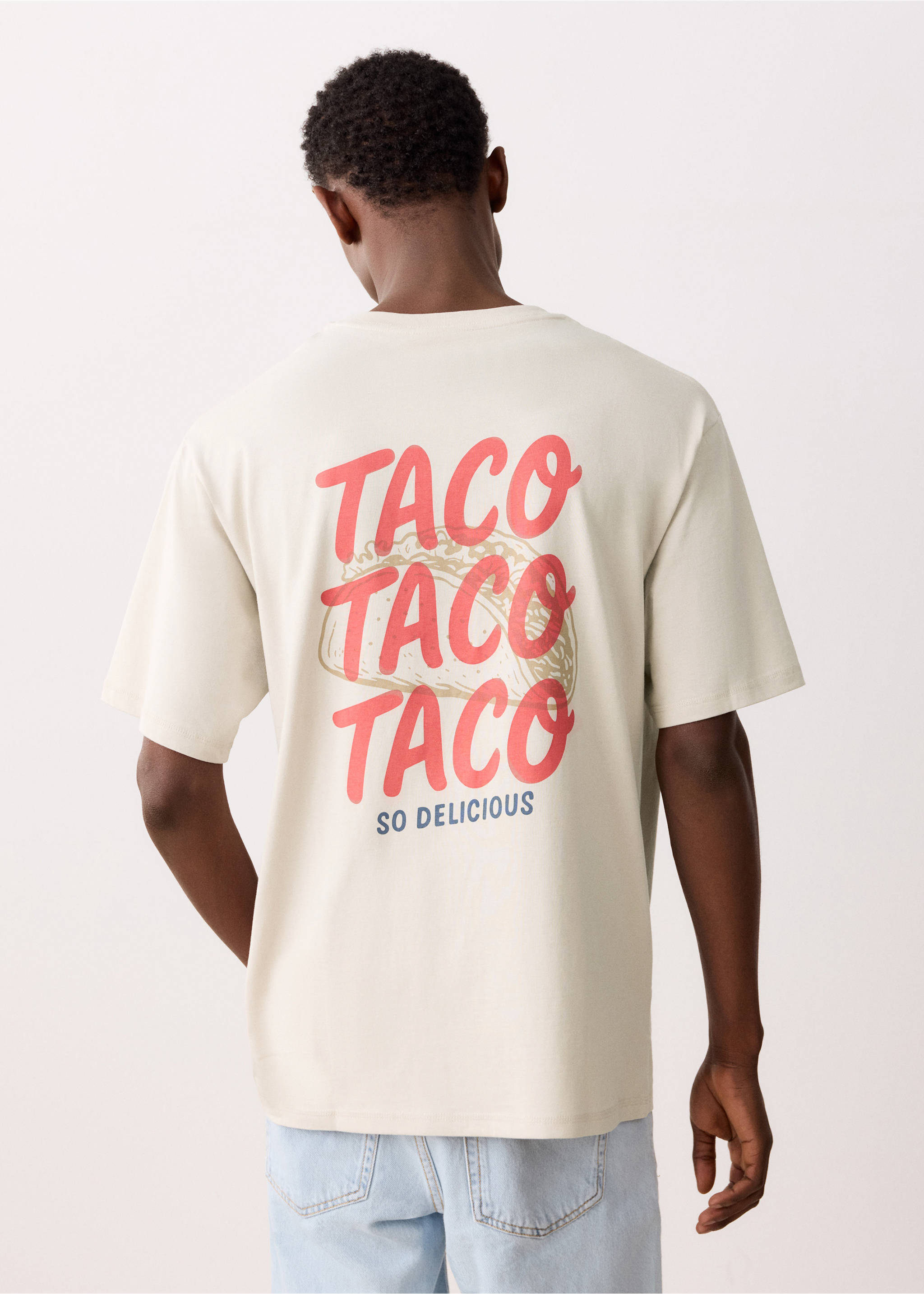 Short-sleeved printed t-shirt - Reverse of the article, Beige. Ref: 27017936-00.