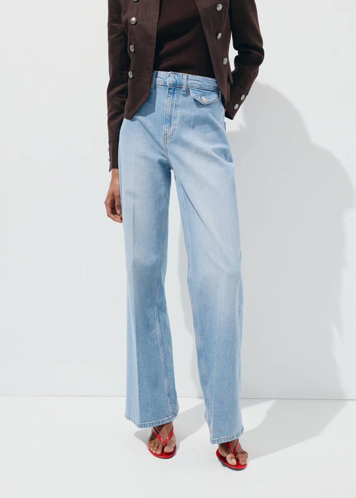 Wide-leg mid-rise jeans with pockets