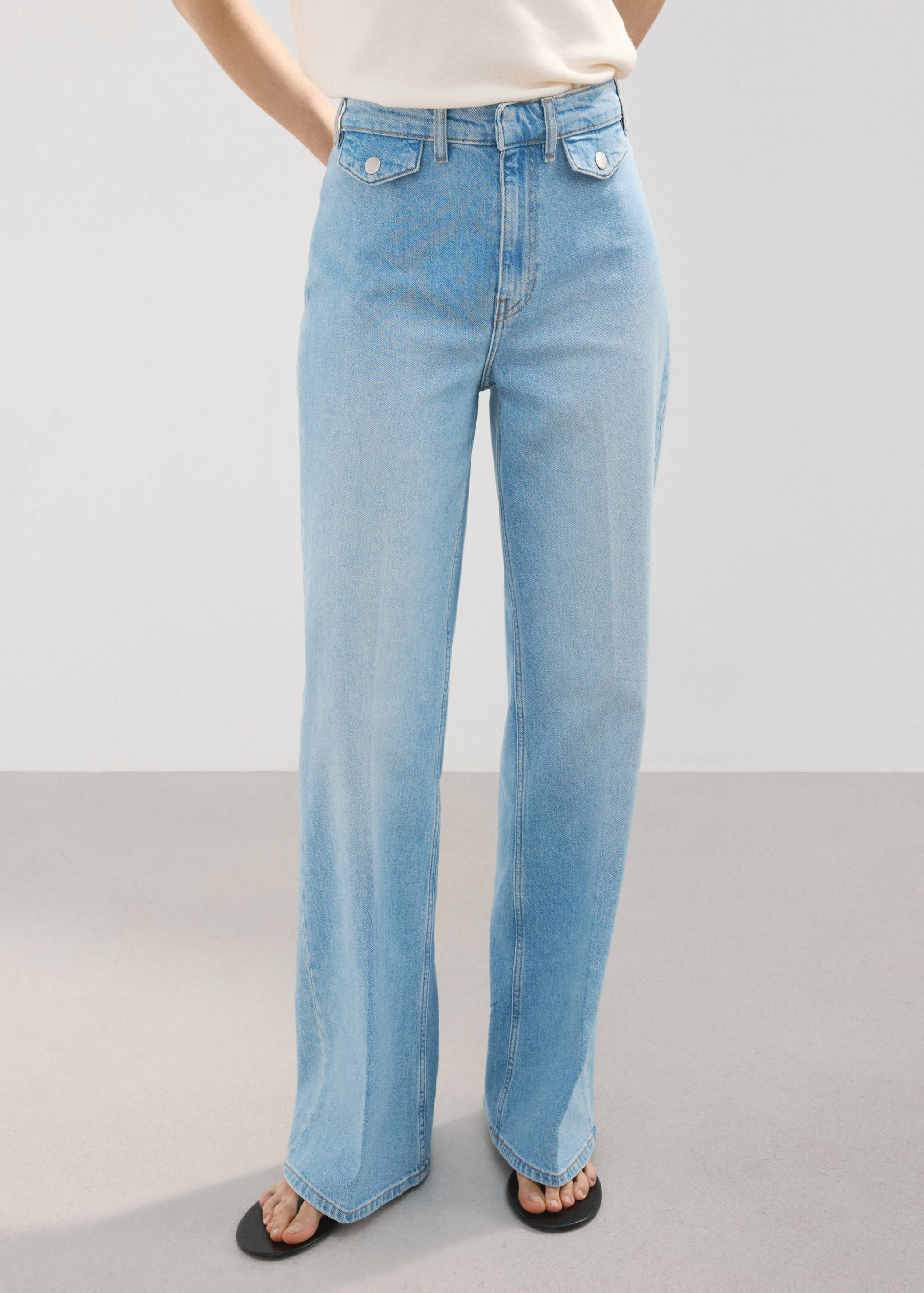 Wide leg mid-rise trousers with pockets - Medium plane