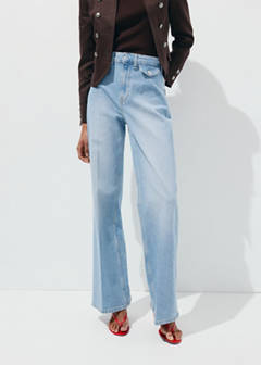 Wide leg mid-rise jeans with pockets — Medium Blue 1