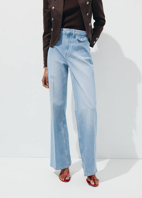 Wide leg mid-rise jeans with pockets — Medium Blue