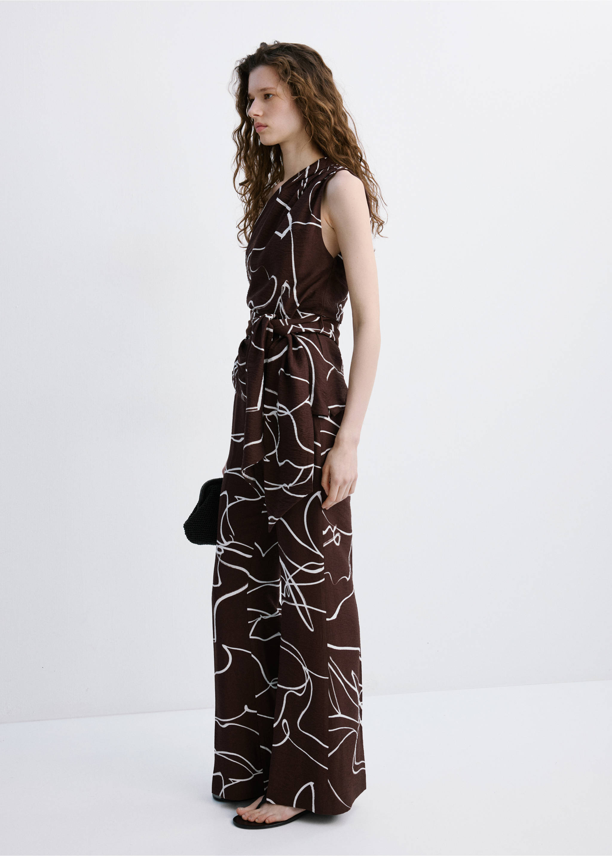 Wide leg printed trousers - General plane, Brown. Ref: 27017945-00.