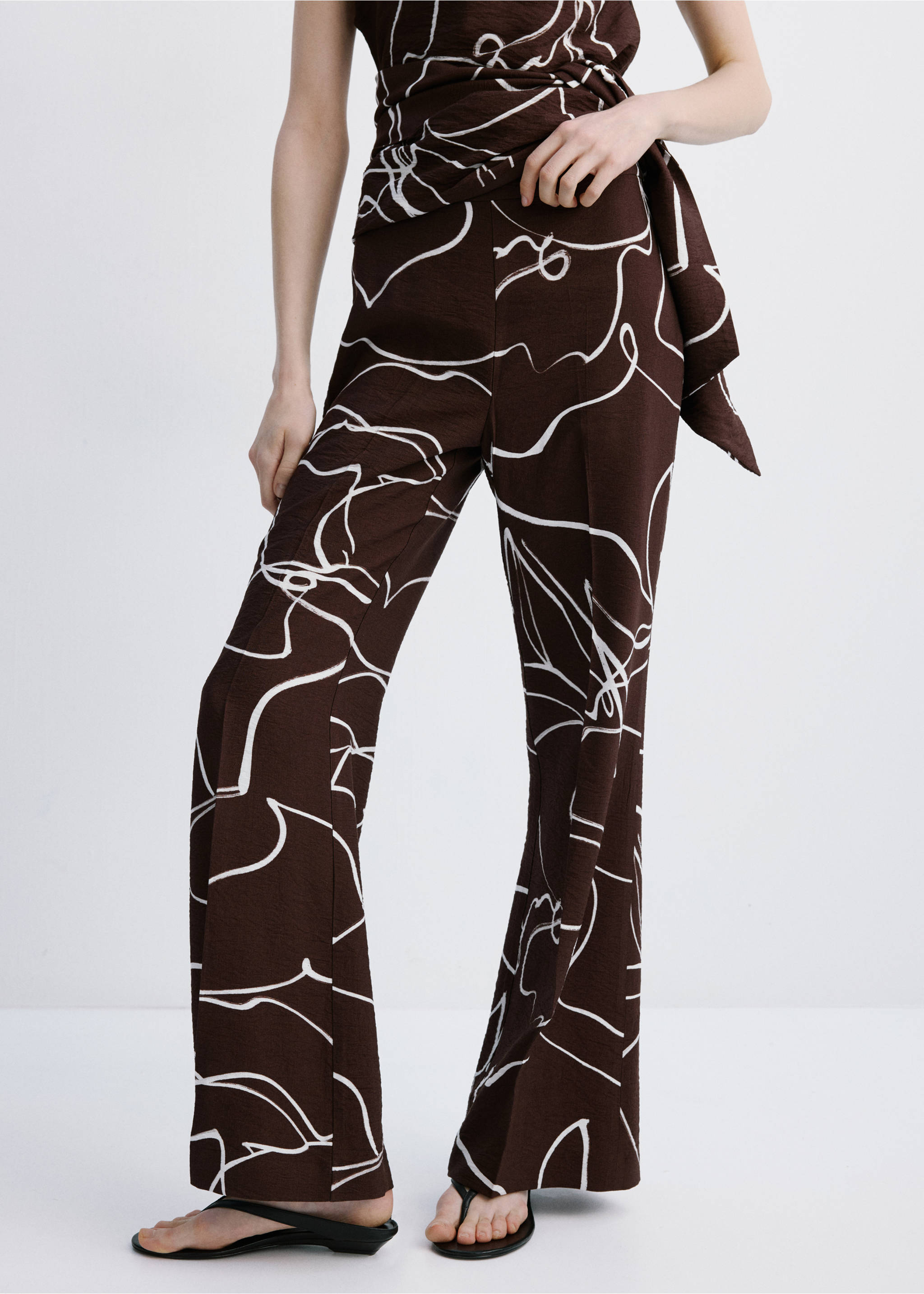 Wide leg printed trousers - Medium plane, Brown. Ref: 27017945-00.