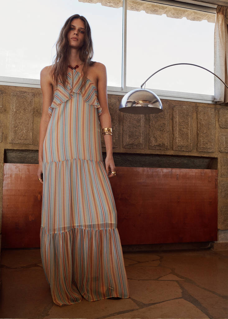 Ruffled striped dress — Blue
