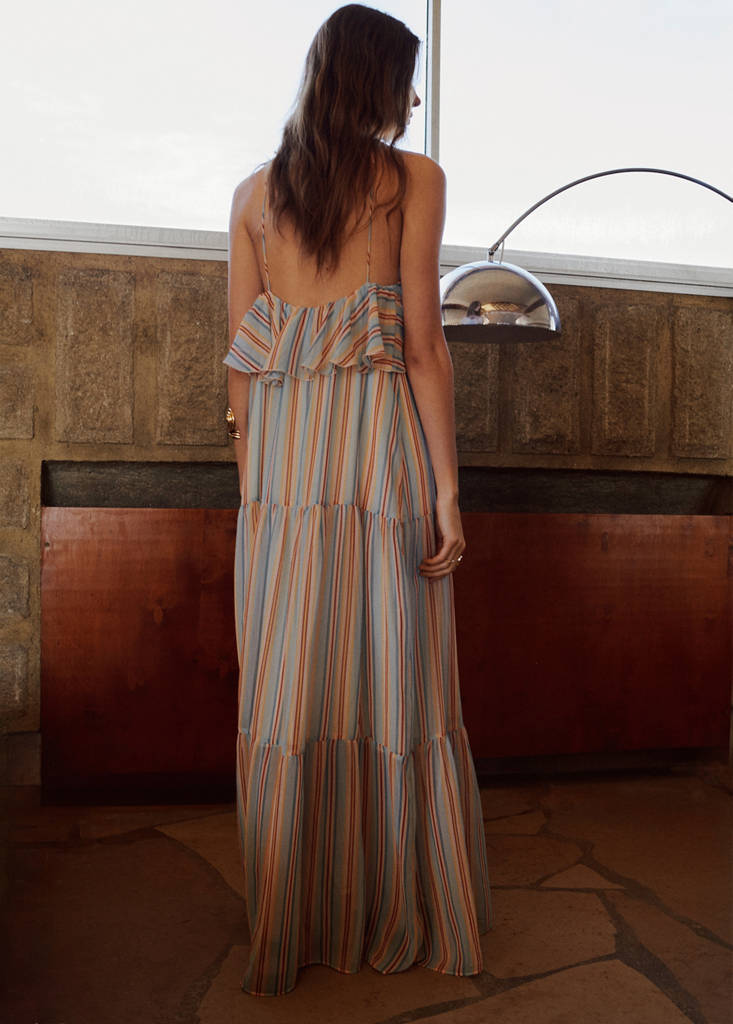 Ruffled striped dress — Blue