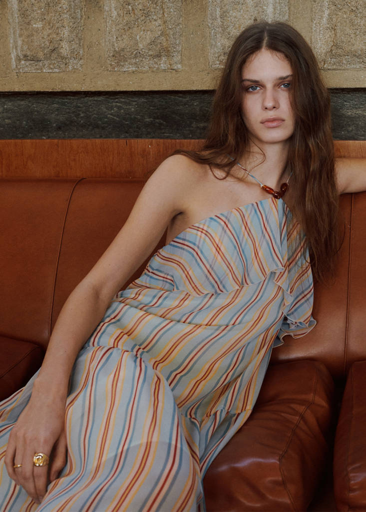 Ruffled striped dress — Blue