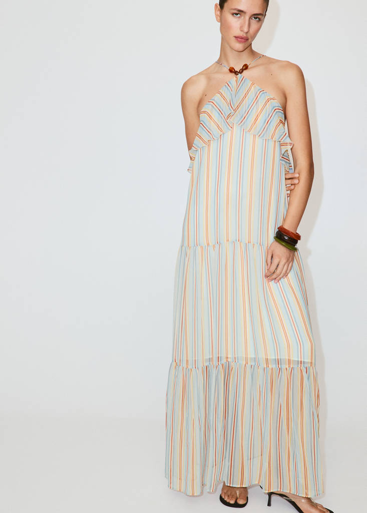 Ruffled striped dress — Blue