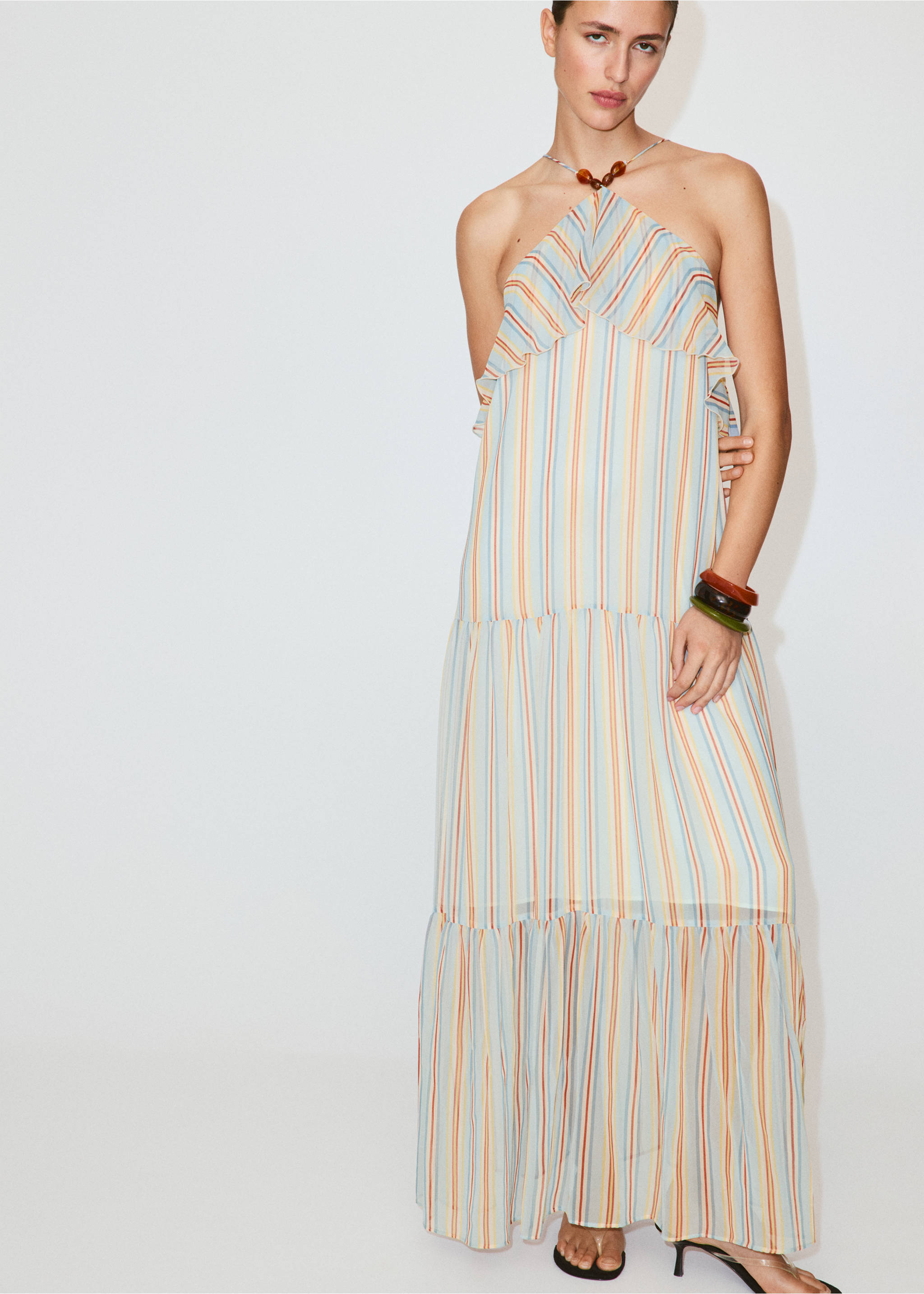 Ruffled striped dress - General plane, Blue. Ref: 27017946-01.