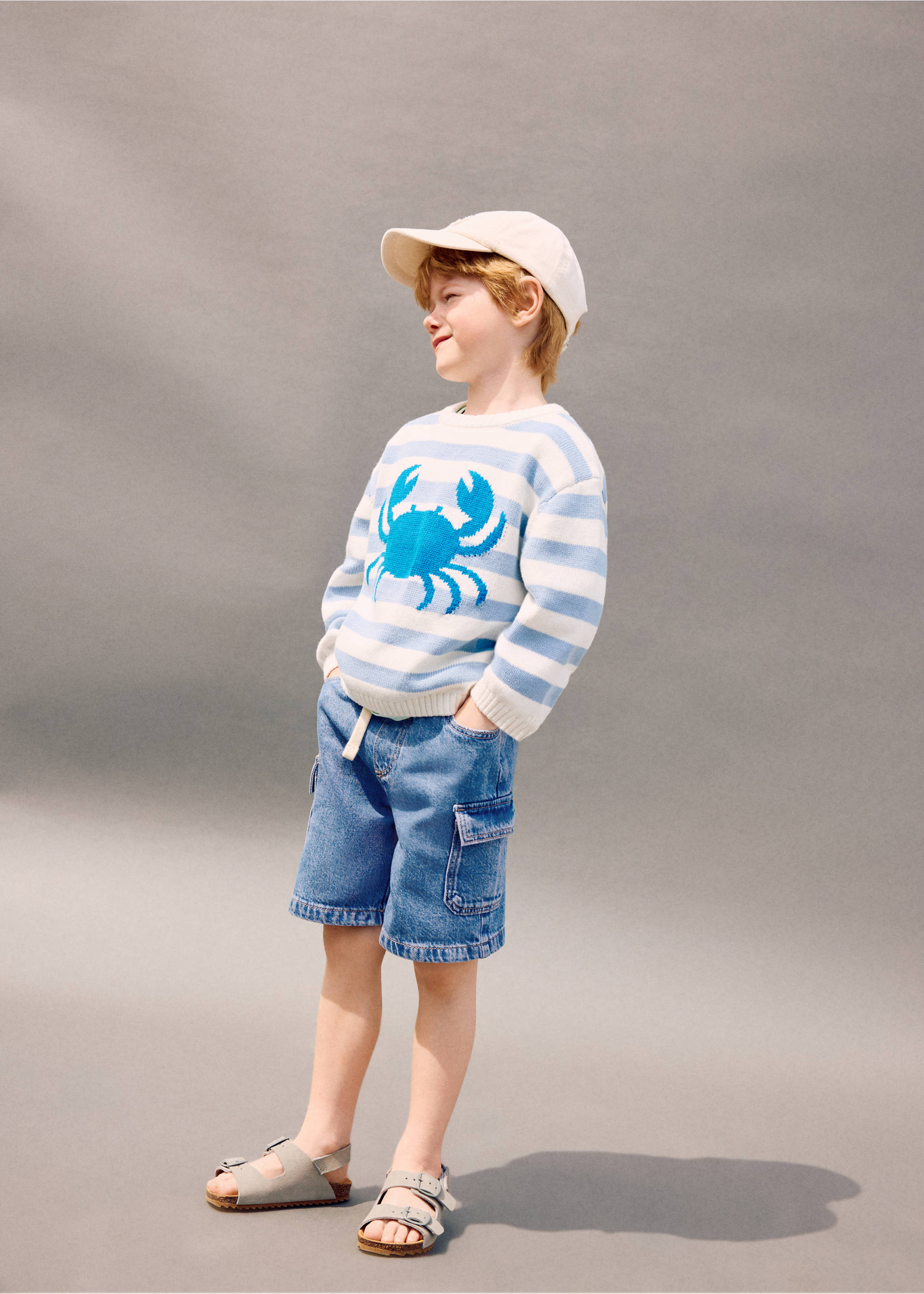 Cargo-Jeansbermudashorts - Allgemeine Ansicht, Mittelblau. Ref: 27018265-00.