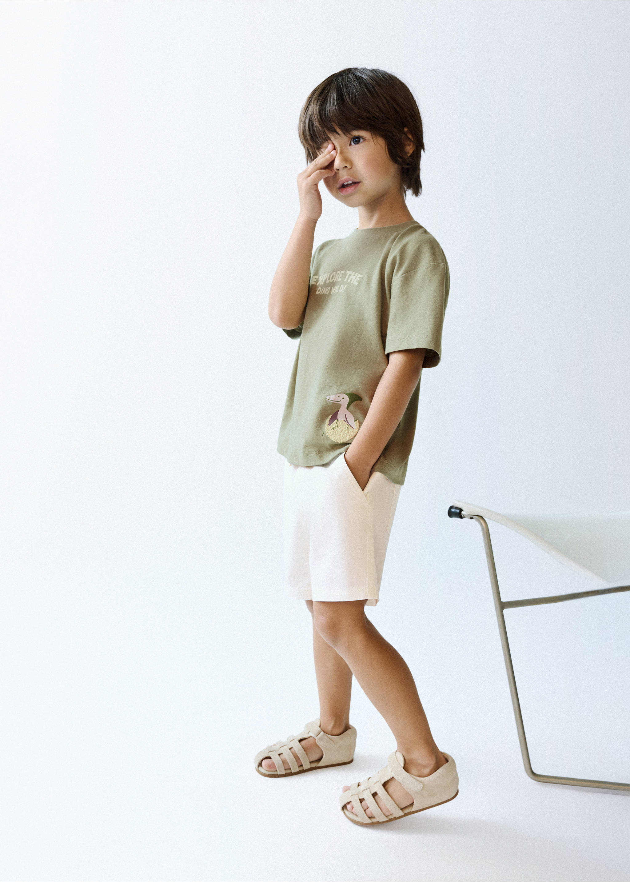 Calções de algodão com cordão - Plano geral, Branco-pérola. Ref: 27018267-00.