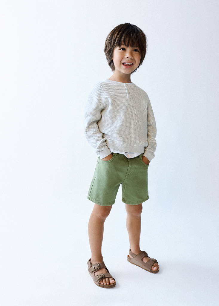 Straight-fit denim bermuda shorts — Khaki