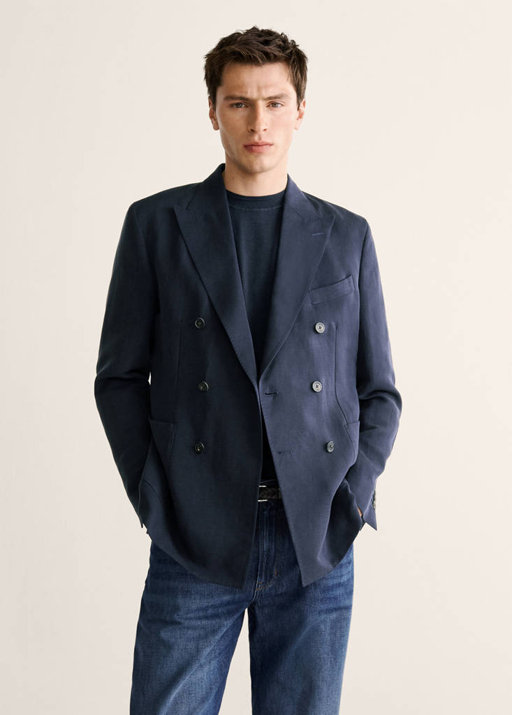 Slim fit double-breasted suit blazer — Navy