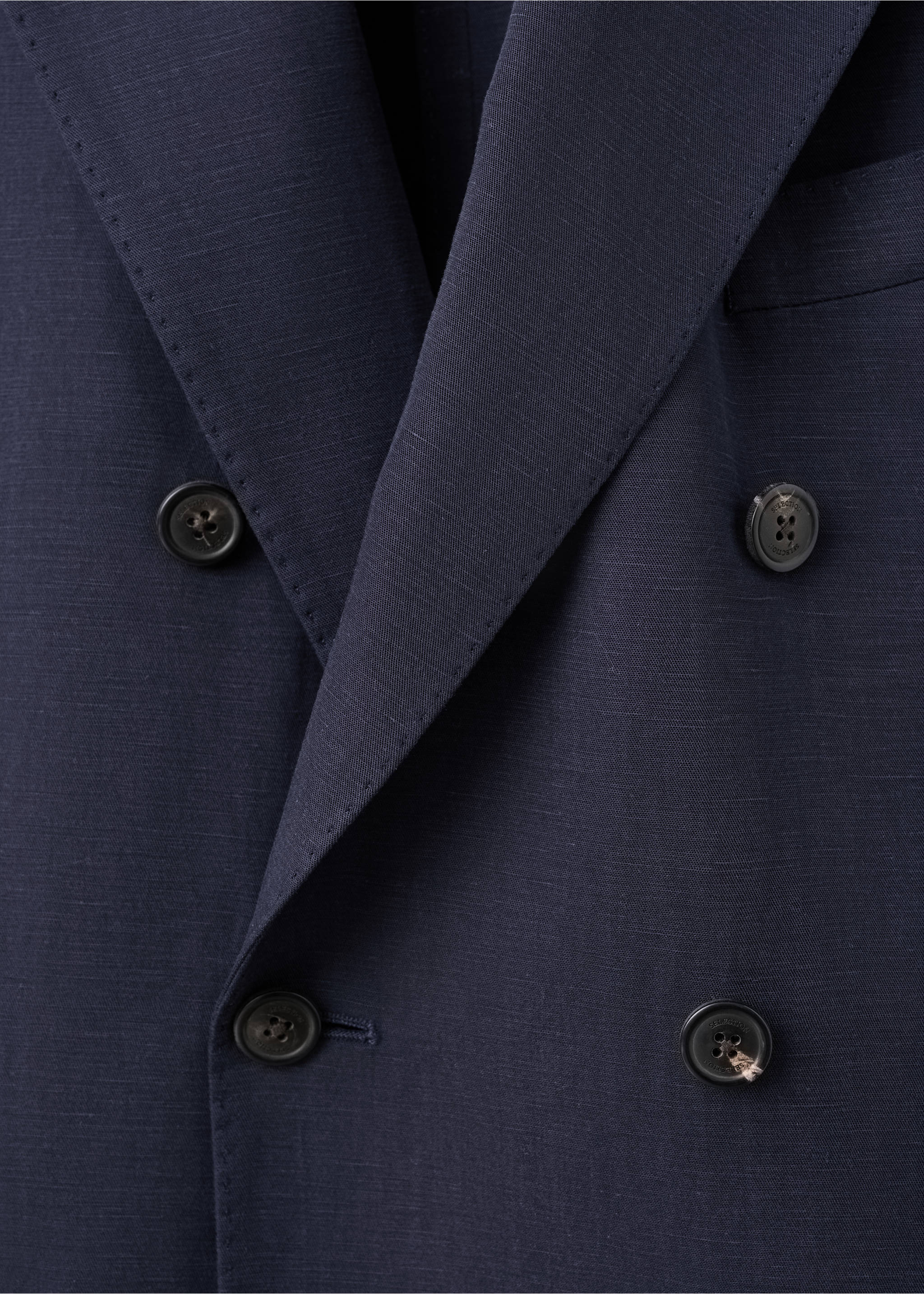 Slim fit double-breasted suit blazer - Details of the article 8, Navy. Ref: 27018274-00.