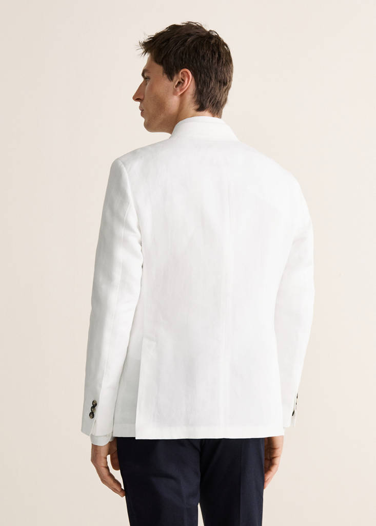 Slim-fit linen-blend double-breasted jacket — White