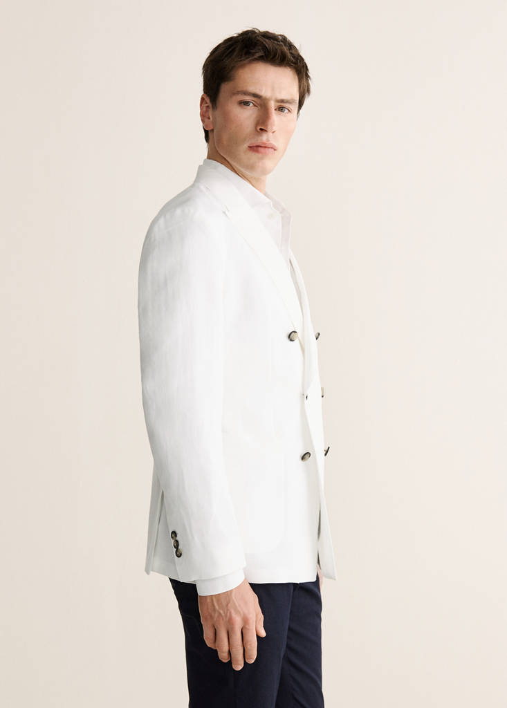 Slim-fit linen-blend double-breasted jacket — White