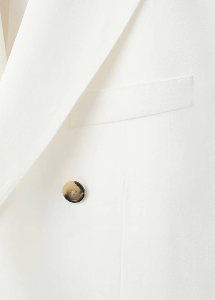 Slim-fit linen-blend double-breasted jacket — White
