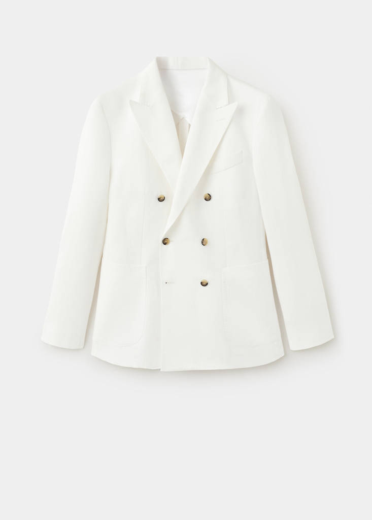 Slim-fit linen-blend double-breasted jacket — White