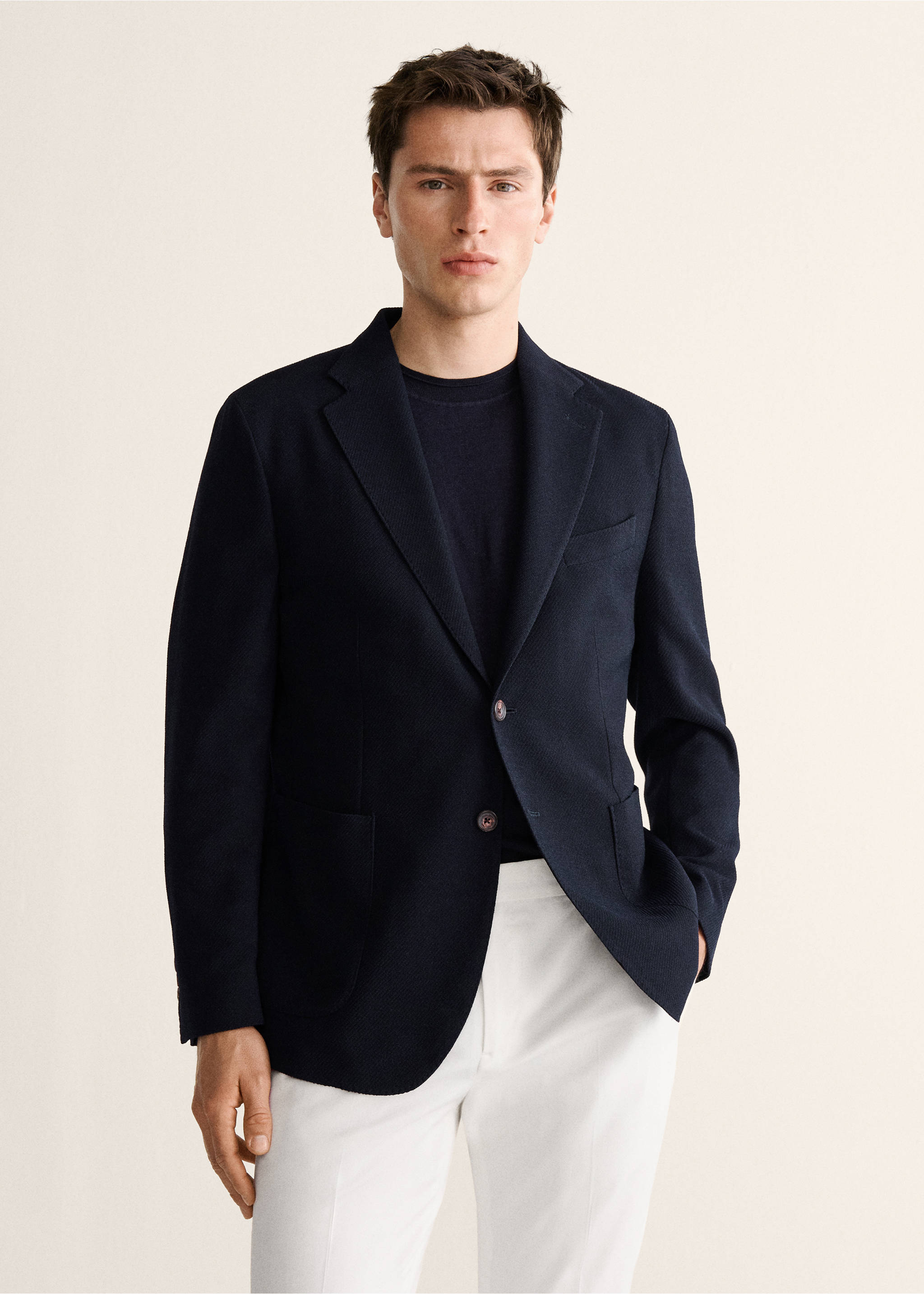 Slim-fit wool blazer - Medium plane, Navy. Ref: 27018276-00.