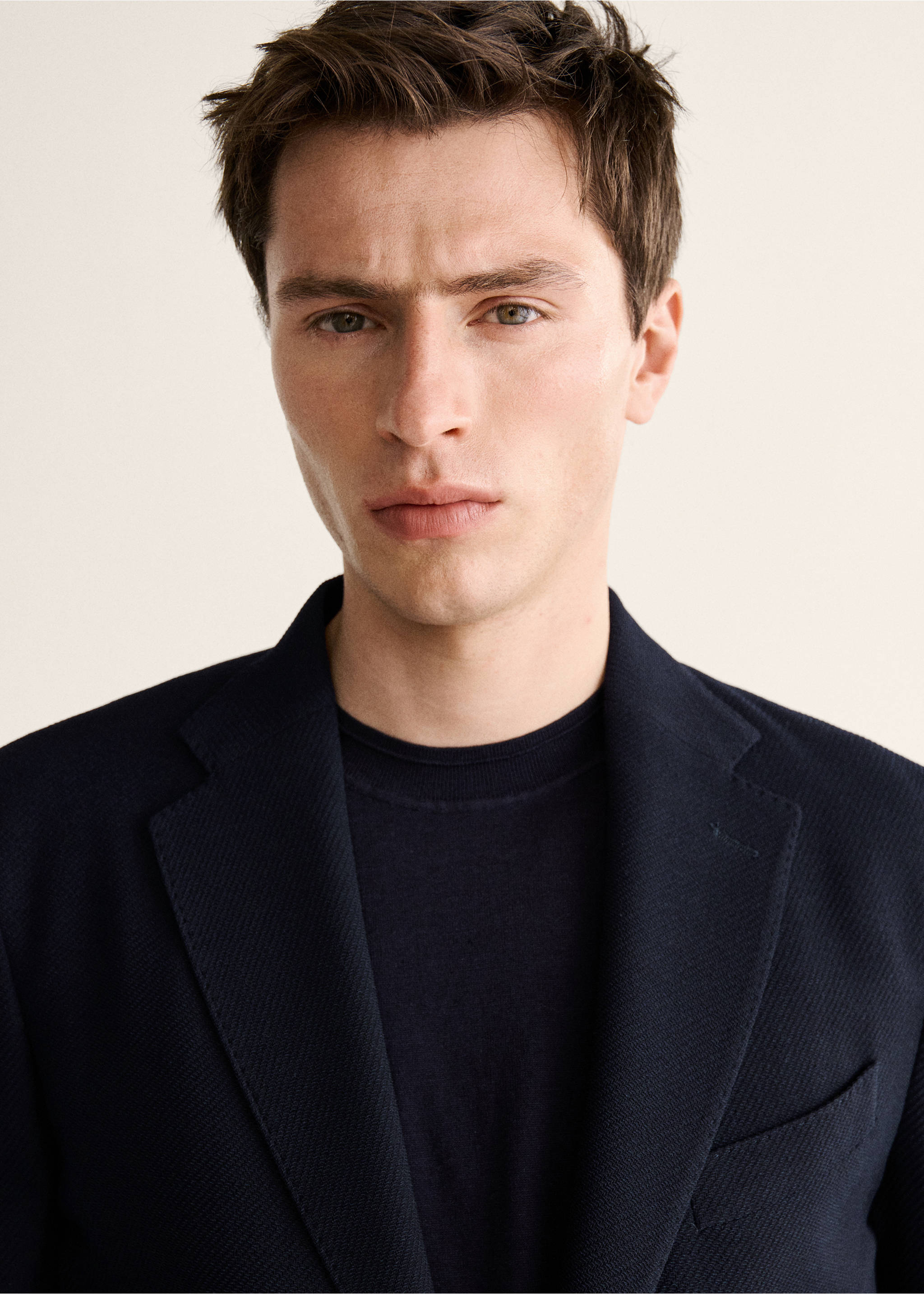 Slim-fit wool blazer - Details of the article 1, Navy. Ref: 27018276-00.