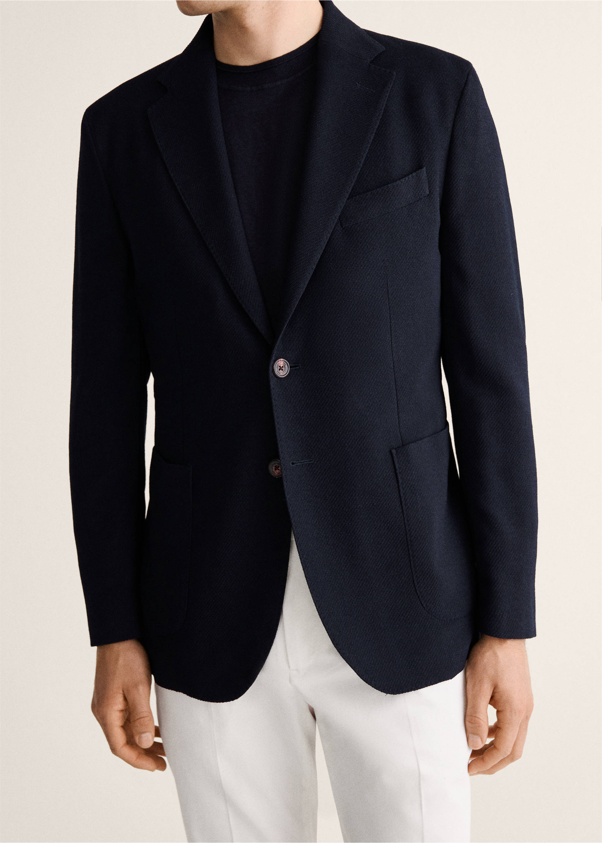 Slim-fit wool blazer - Details of the article 6, Navy. Ref: 27018276-00.