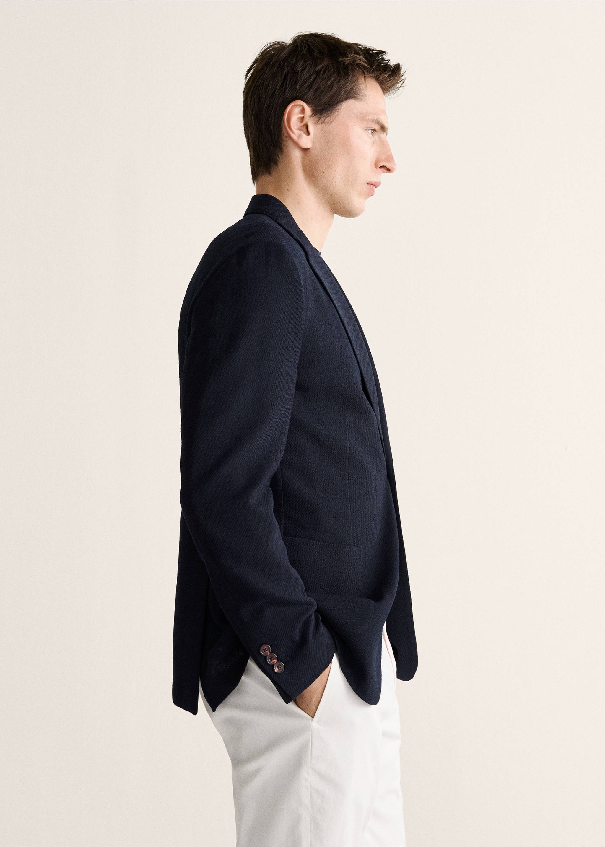 Slim-fit wool blazer - Details of the article 2, Navy. Ref: 27018276-00.
