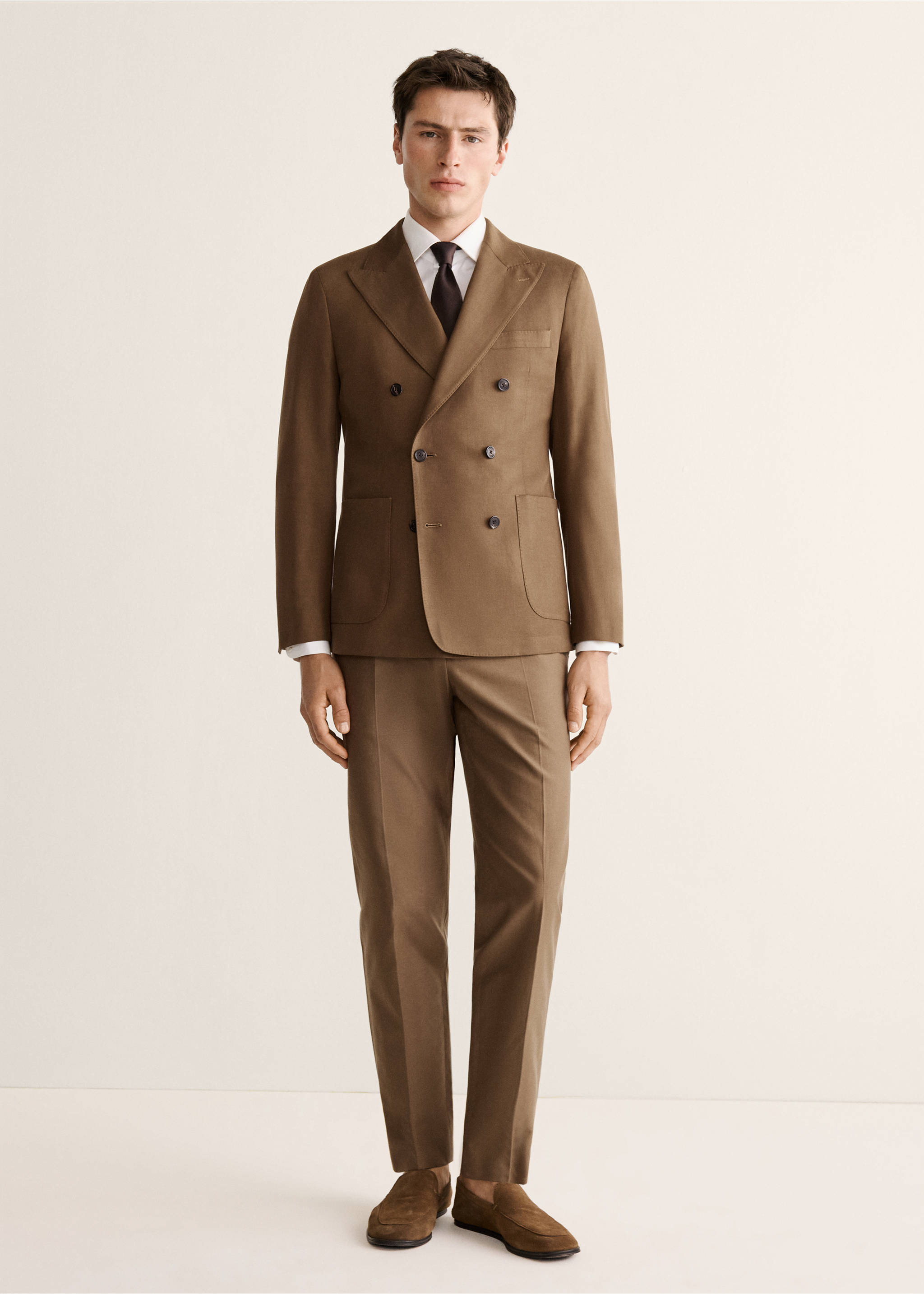 Americana traje slim fit cruzada - Plano general, Marrón tabaco. Ref: 27018277-00.