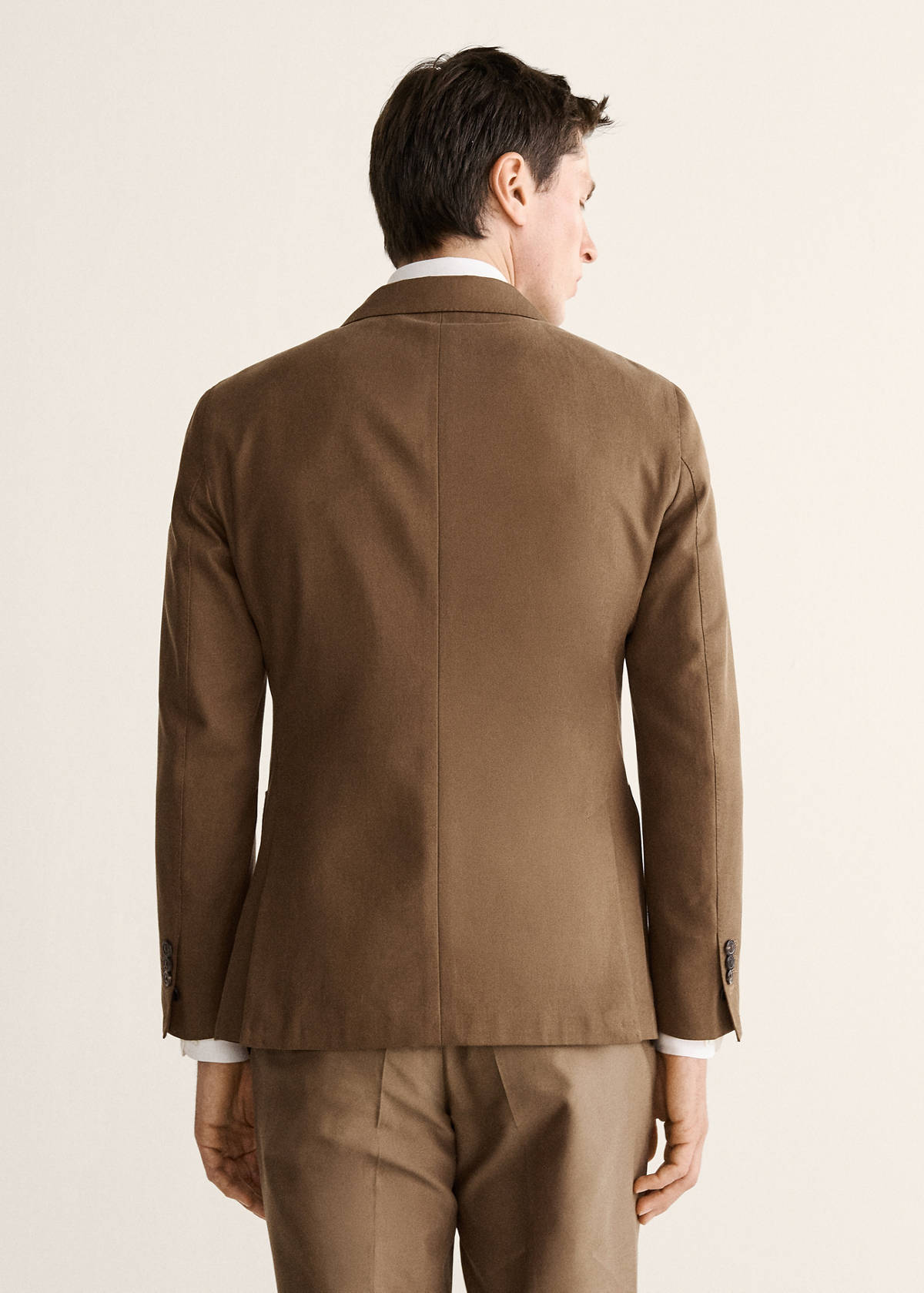 Double-breasted lyocell and cotton suit jacket — Tobacco Brown