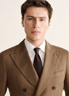 Double-breasted lyocell and cotton suit jacket — Tobacco Brown 4