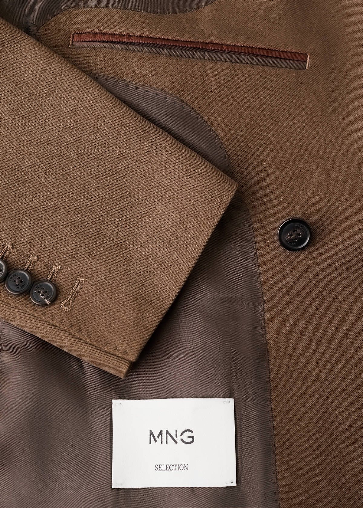 Double-breasted lyocell and cotton suit jacket — Tobacco Brown