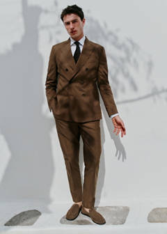 Double-breasted lyocell and cotton suit jacket — Tobacco Brown 7