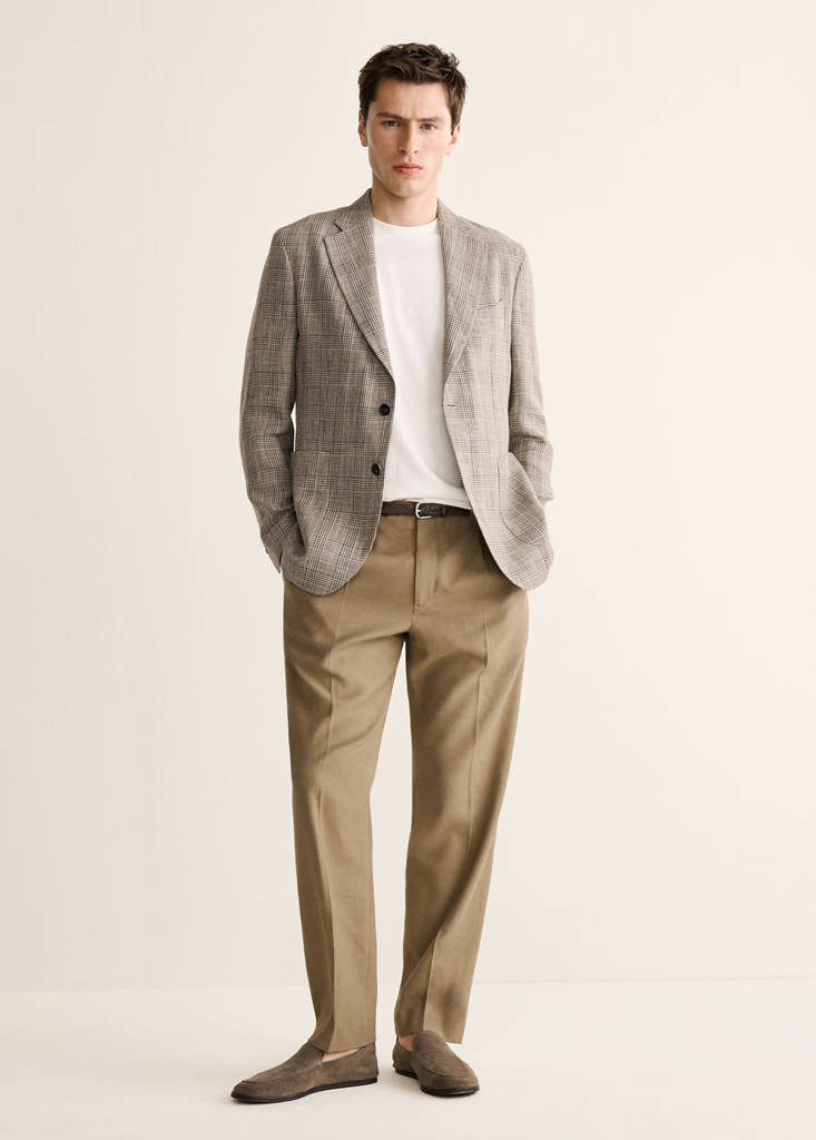 Prince of Wales check slim fit blazer — Mink Grey
