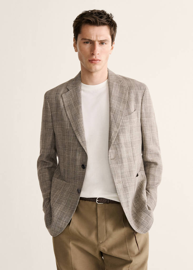 Prince of Wales check slim fit blazer — Mink Grey