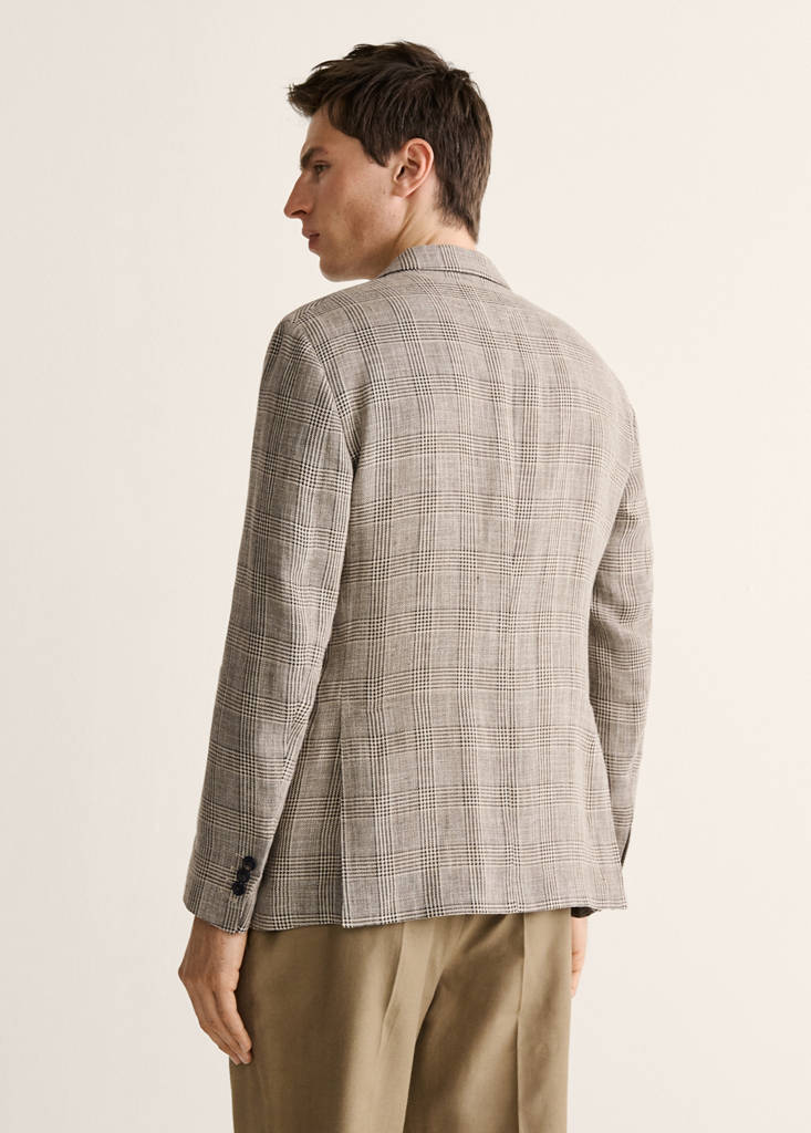 Prince of Wales check slim fit blazer — Mink Grey